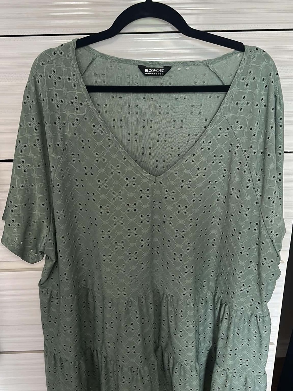 BloomChic Sage Green Eyelet V-Neck Tunic